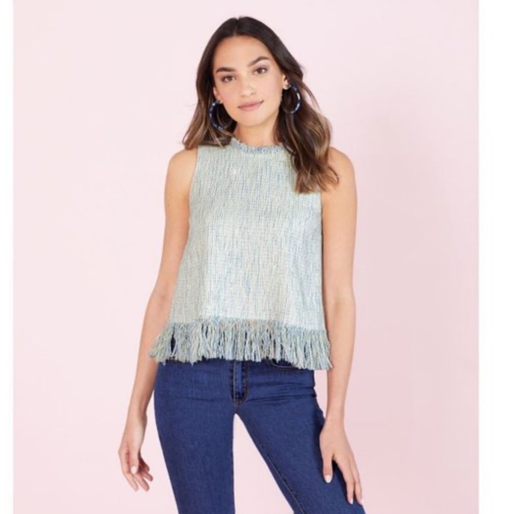 Mud Pie Baker Fringe Tank Tweed Shirt